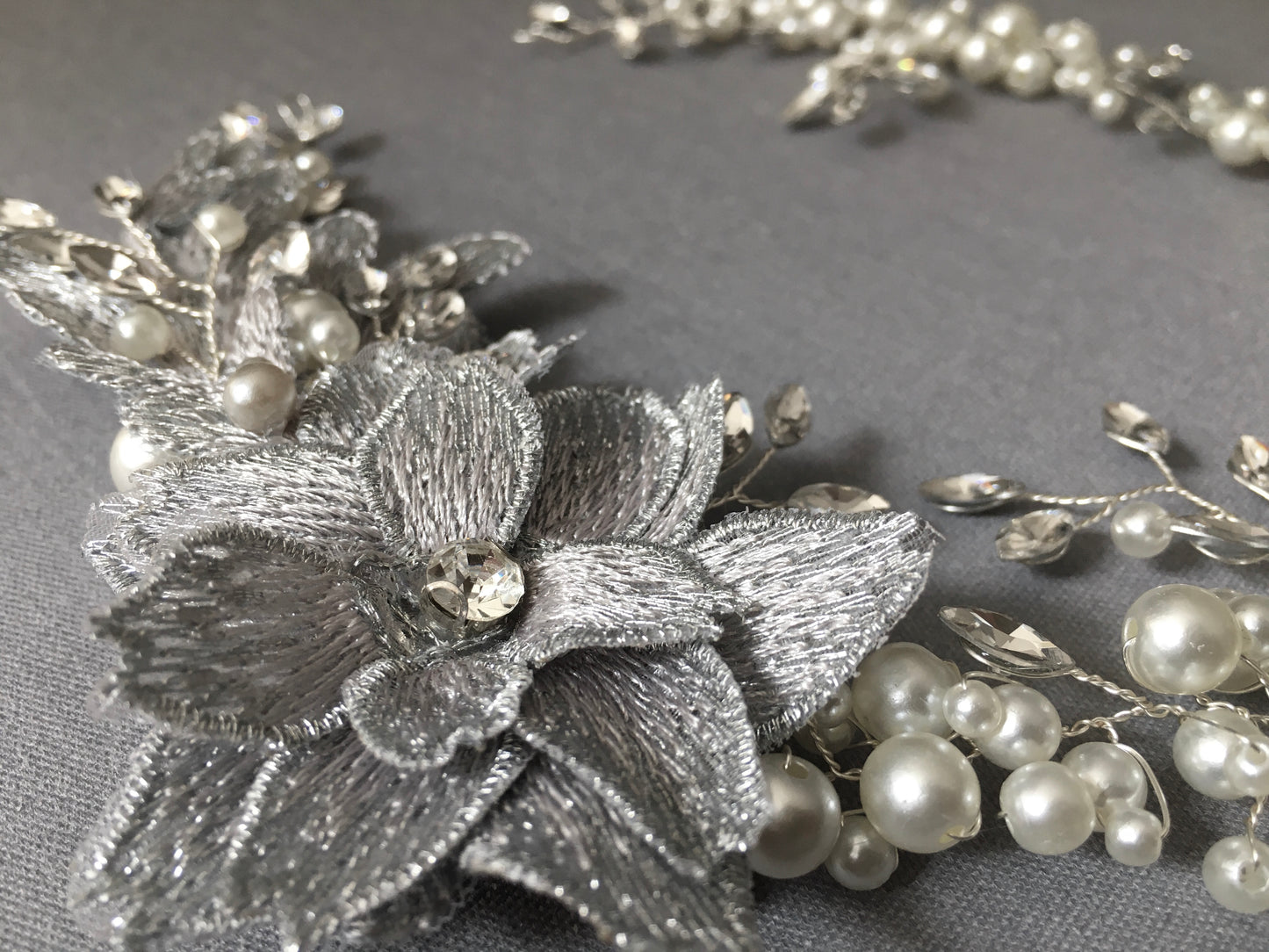 Sinclair Silver Floral Crystal and Pearl Hair Vine