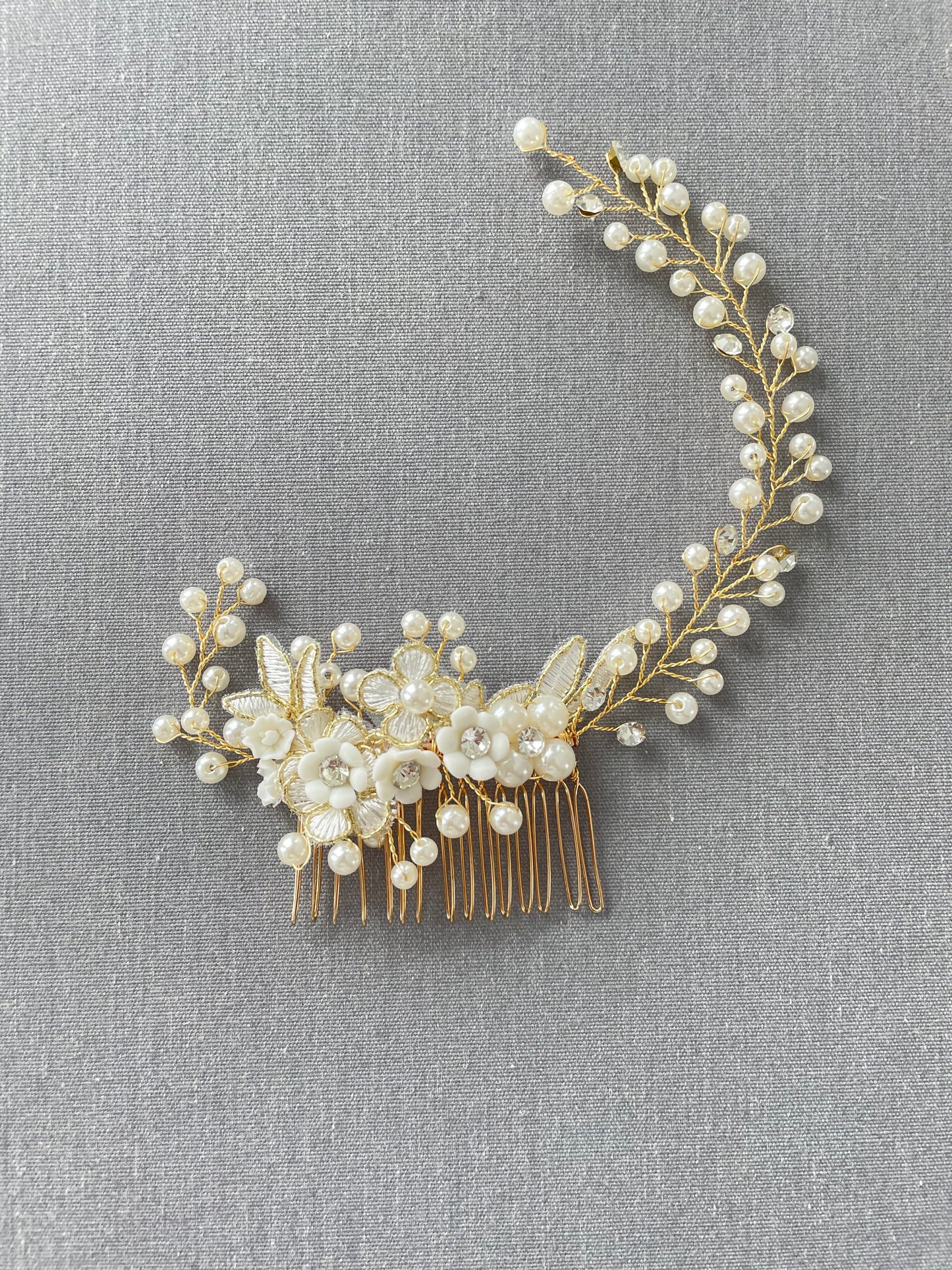 Colette Golden Floral Bridal Hair Vine Comb