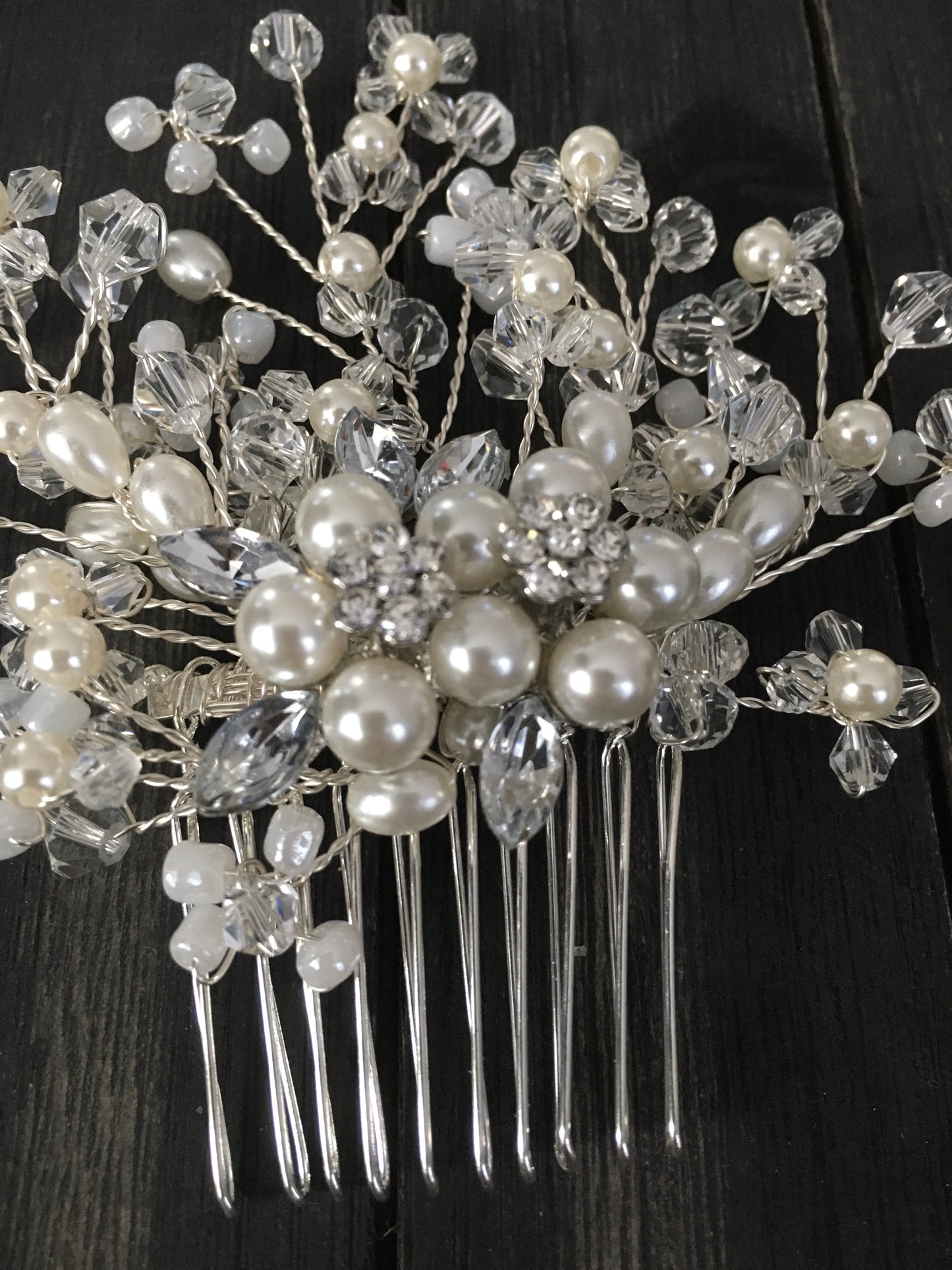Garden Floral Burst Pearl & Crystal Bridal Hair Comb