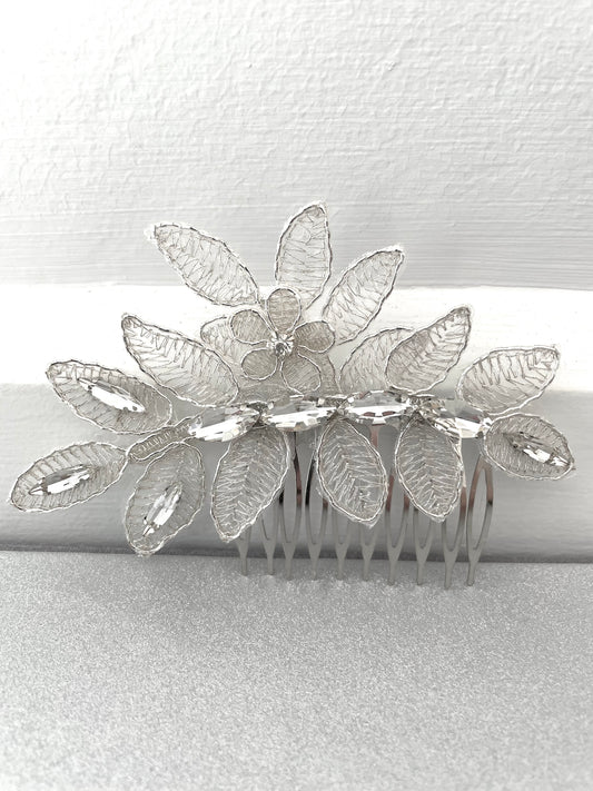 Crystal Rue Silver Leaf Bridal Hair Comb