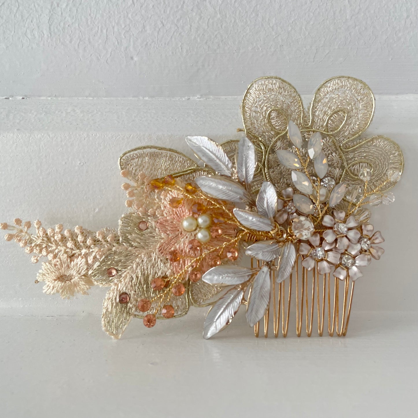 Paris Peach Champagne Floral Bridal Hair Comb