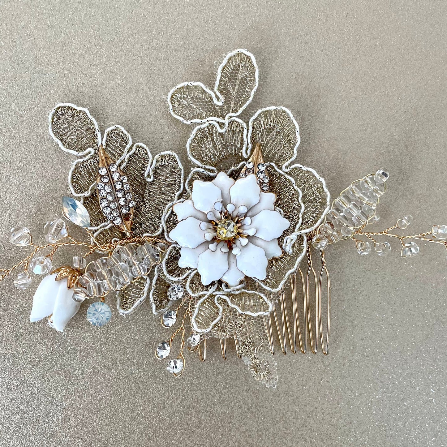 Golden Leaf Gardenia Bridal Hair Comb