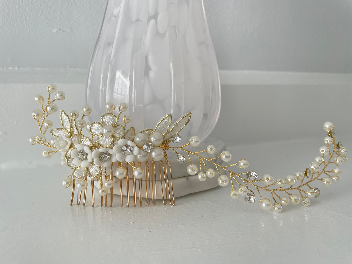 Colette Golden Floral Bridal Hair Vine Comb