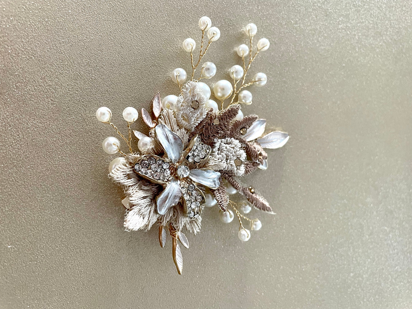 Golden Posey Two Floral Bridal Hair Clip