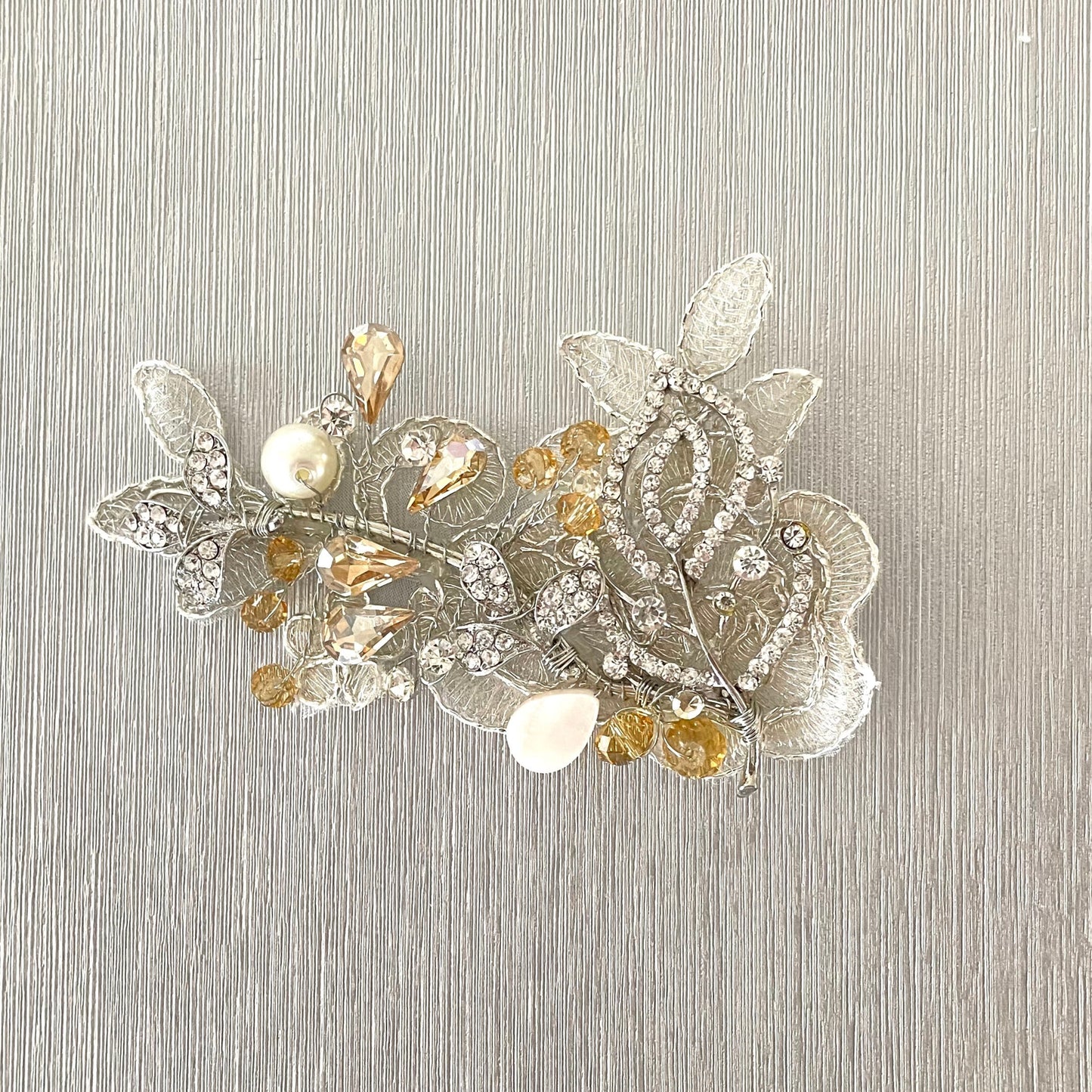 Amber Fields Golden Crystal & Pearl Bridal Hair Clip