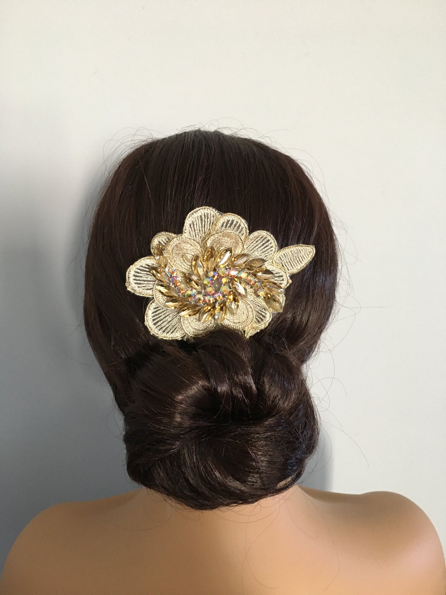 Champagne Swirl Crystal & Lace Bridal Hair Comb