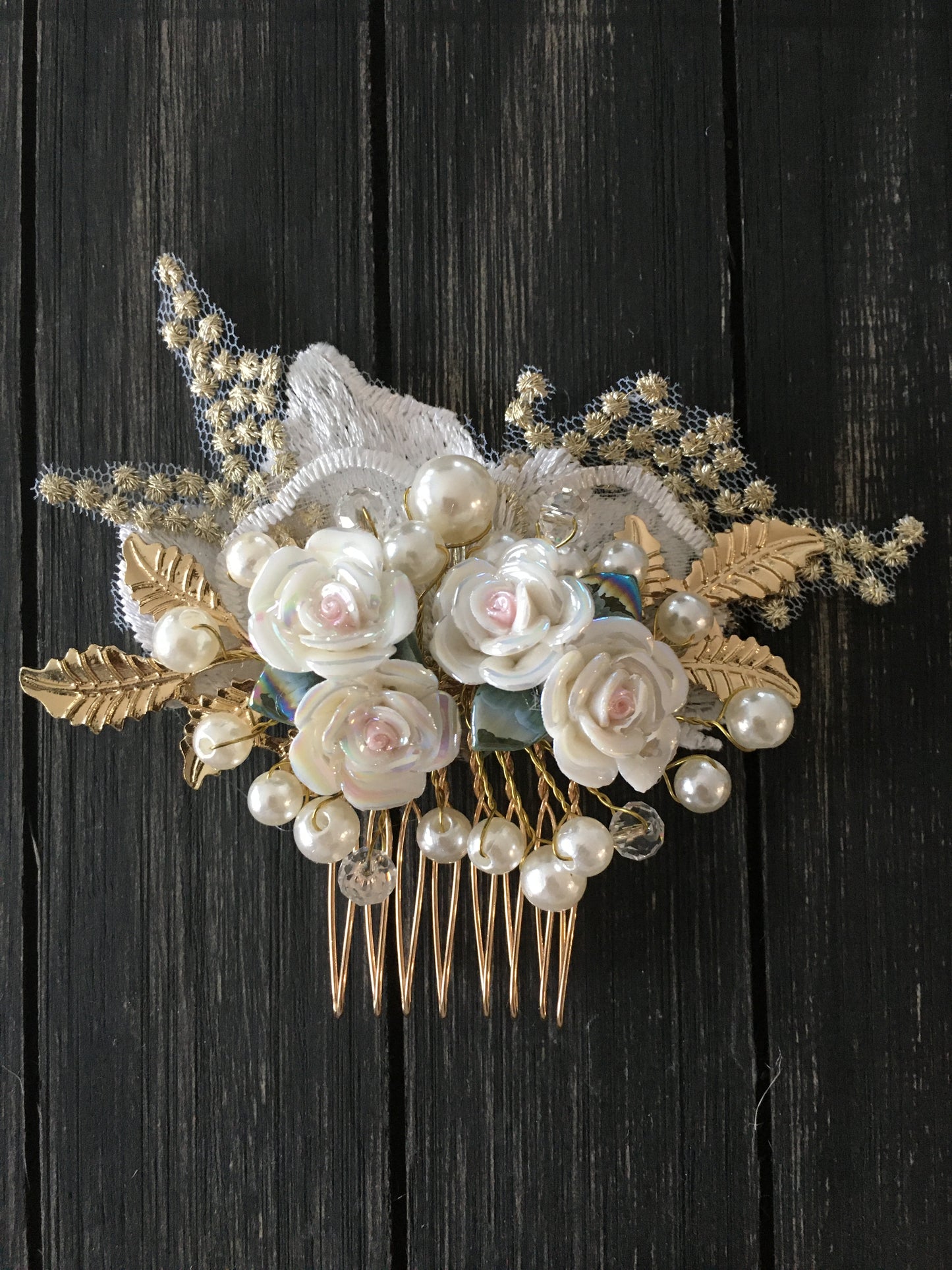 Golden Blush and Lush Floral Hair Comb