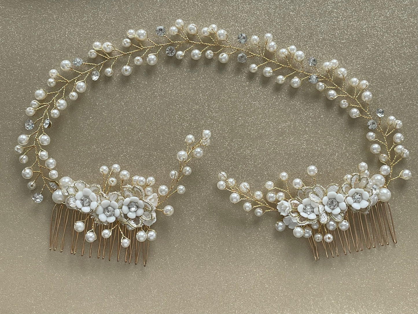 Colette Double Comb Golden Bridal Hair Vine