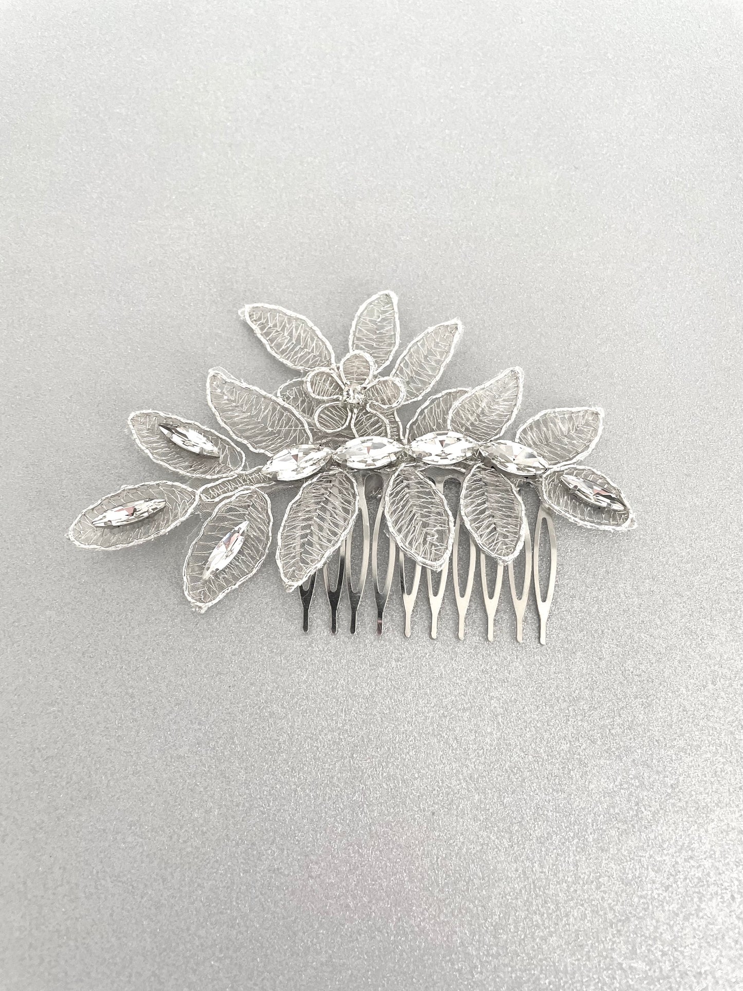 Crystal Rue Silver Leaf Bridal Hair Comb