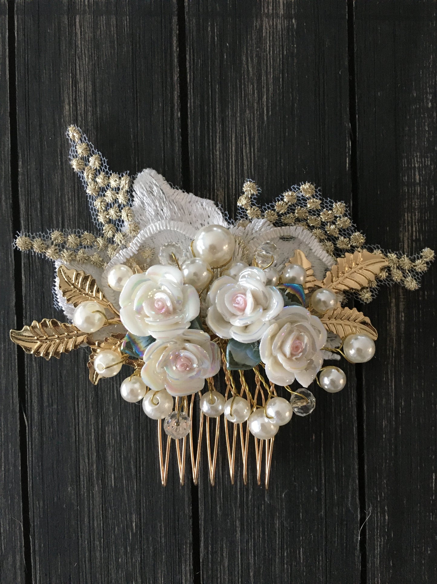 Golden Blush and Lush Floral Hair Comb