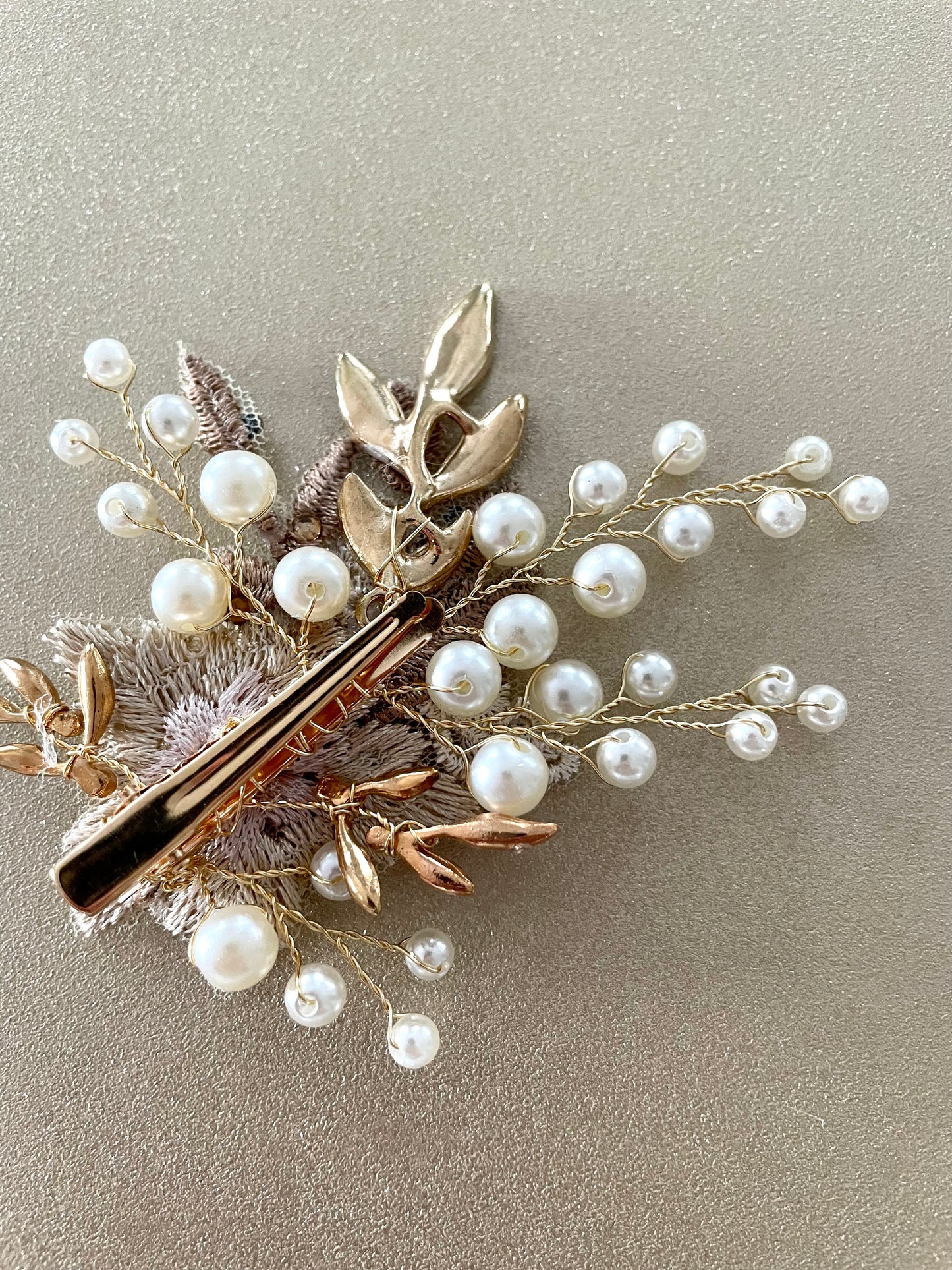 Golden Posey Two Floral Bridal Hair Clip