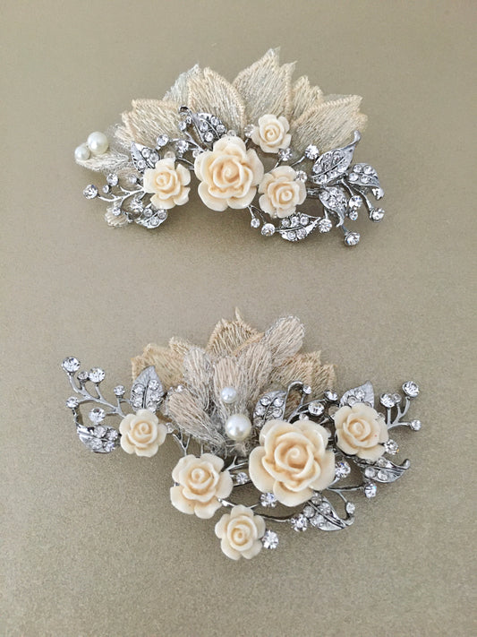 Elia Floral & Lace Hair Clips - Set of 2
