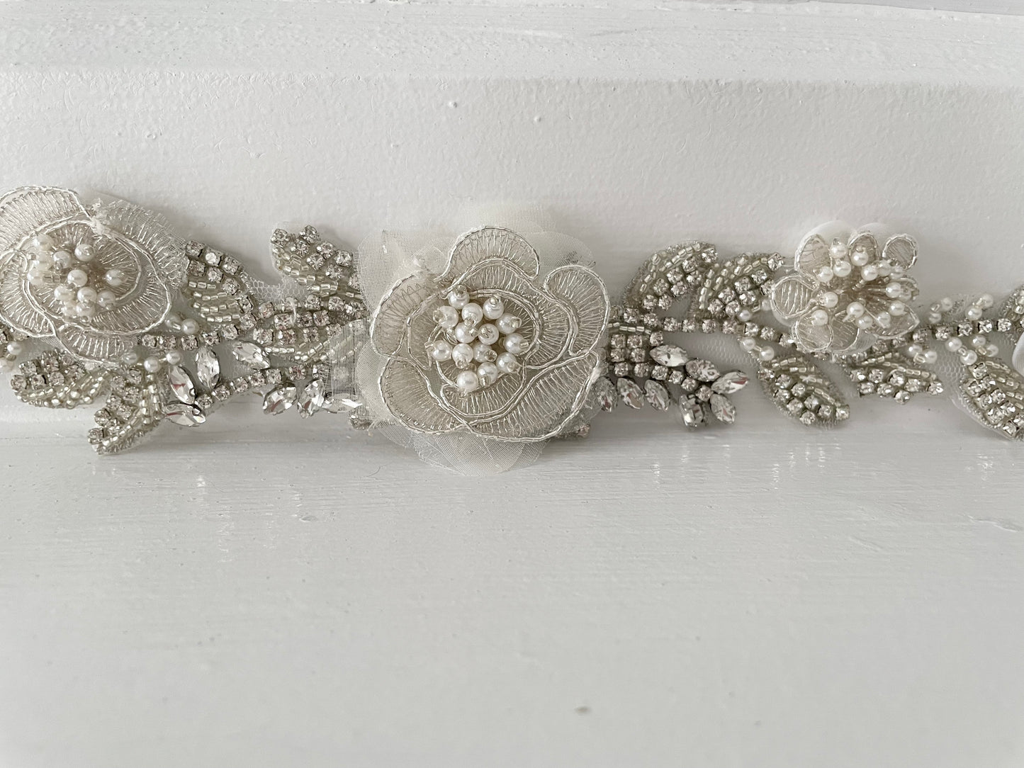 Juliette Beaded & Crystal Rhinestone Floral Bridal Belt Appliqué