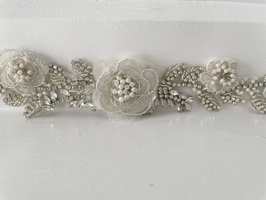 Juliette Beaded & Crystal Rhinestone Floral Bridal Belt Appliqué