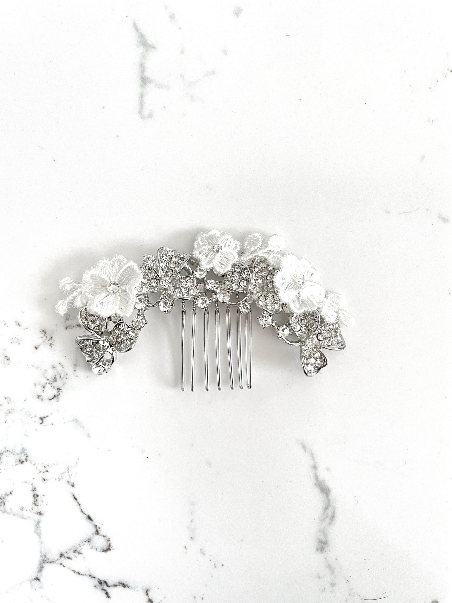 Flora Floral Crystal & Lace Bridal Hair Comb with Rhinestones