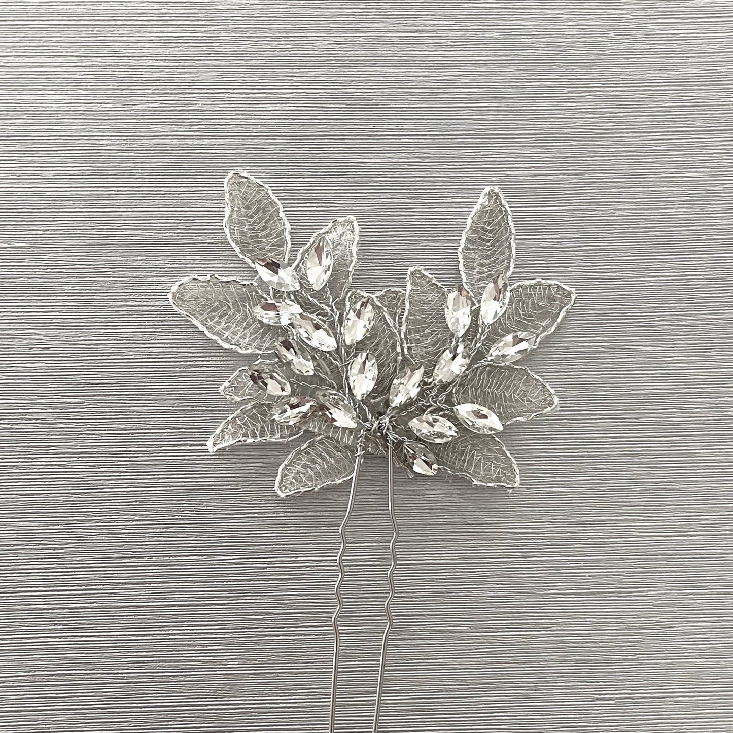 Silver Crystal Leaves Bridal Hair Pin