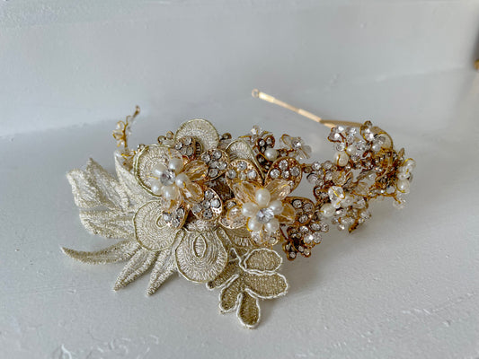 Aberdeen Golden Floral Bridal Headband