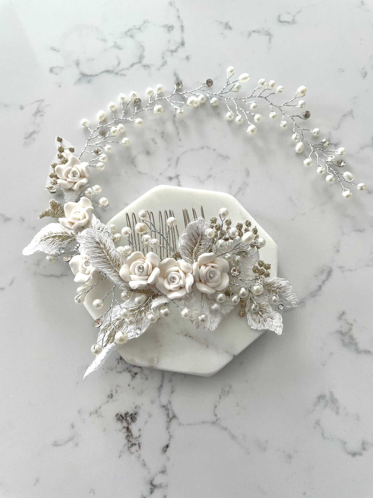 Ava Floral & Pearls Hair Vine