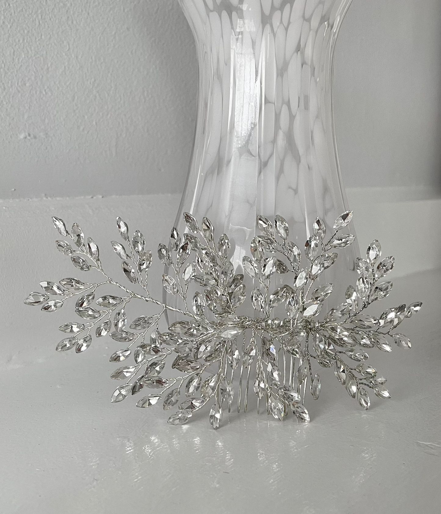 Glitzy Silver Crystal Leaf Bridal Hair Comb