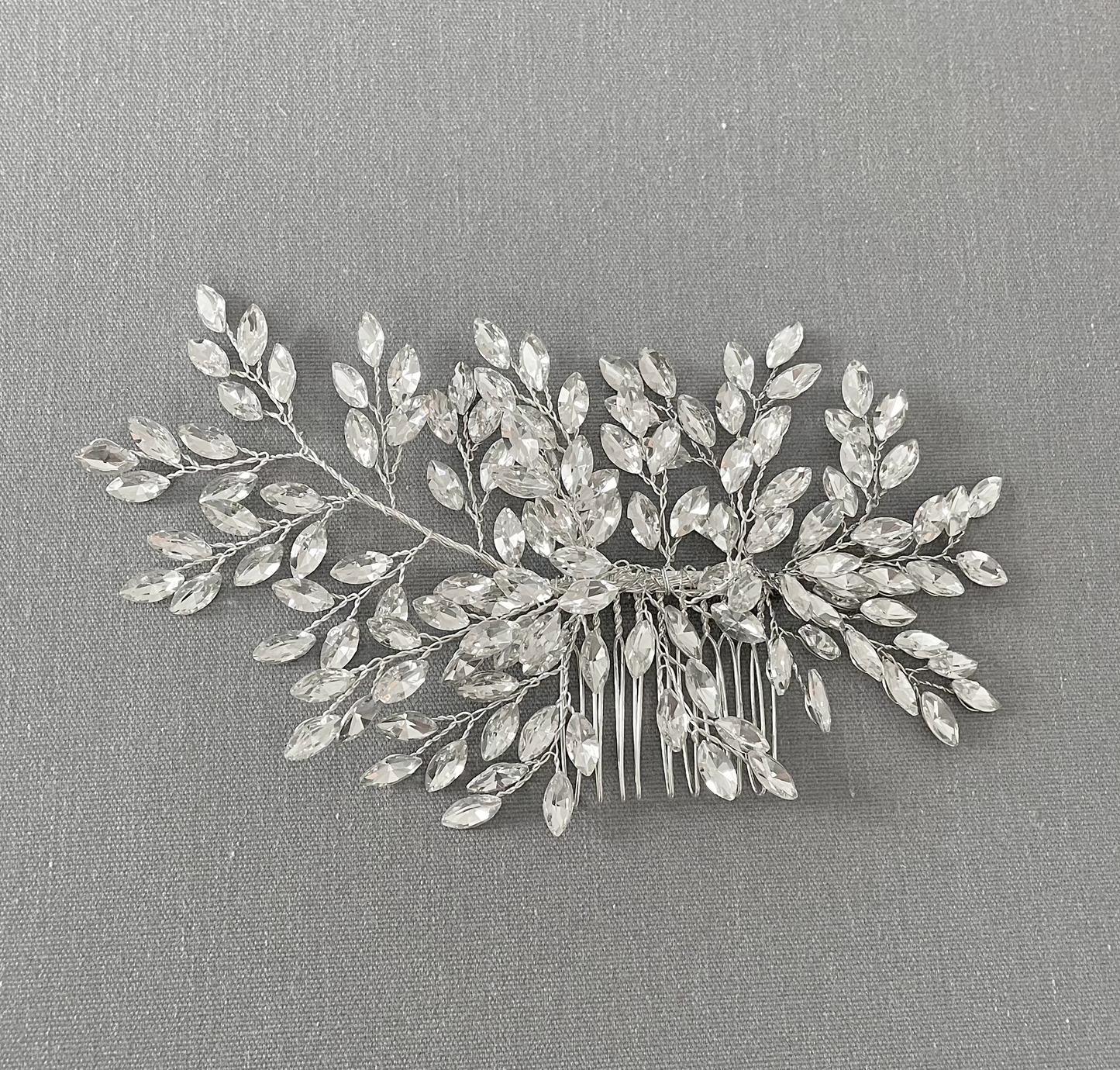 Glitzy Silver Crystal Leaf Bridal Hair Comb