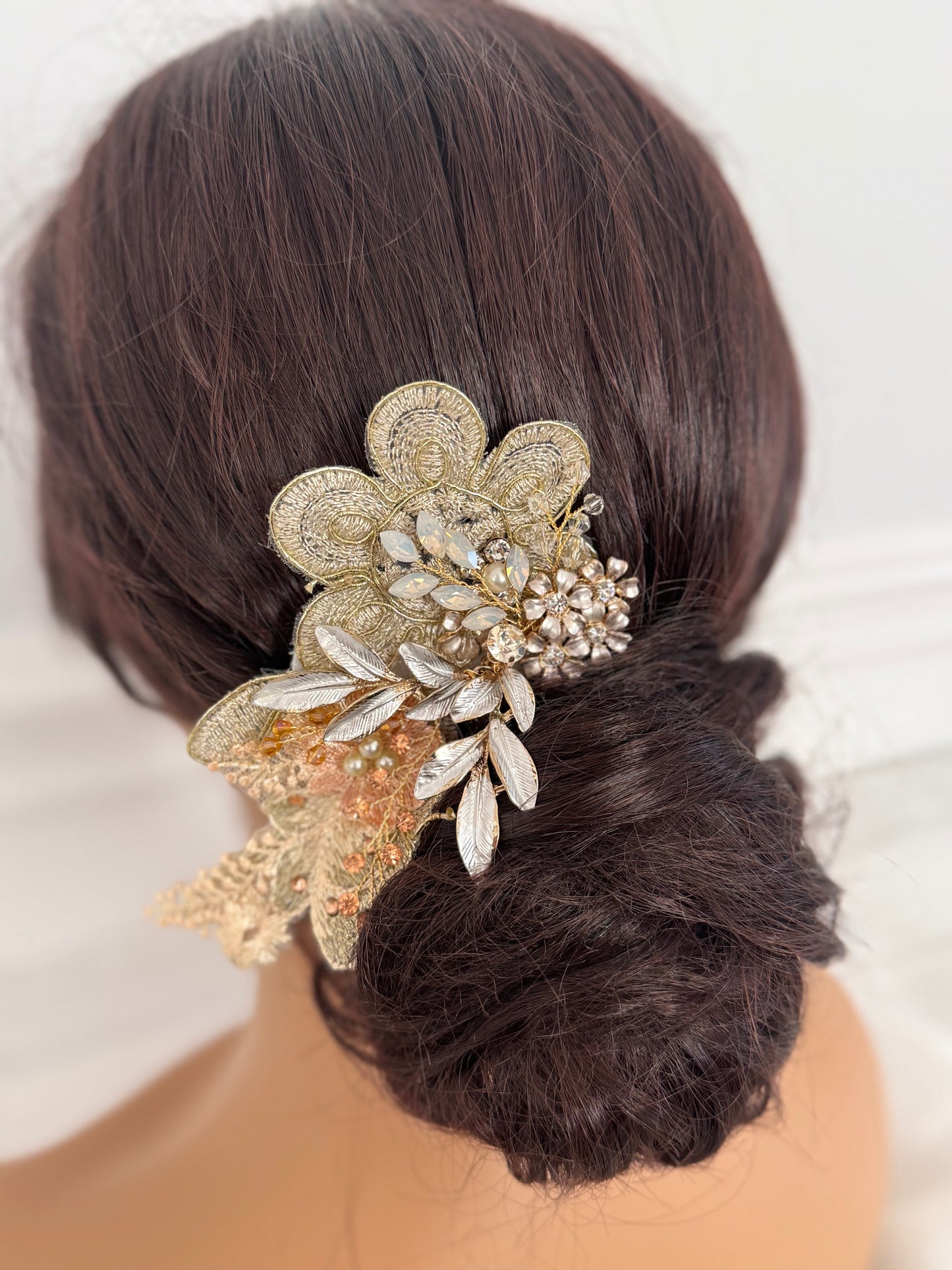 Paris Peach Champagne Floral Bridal Hair Comb